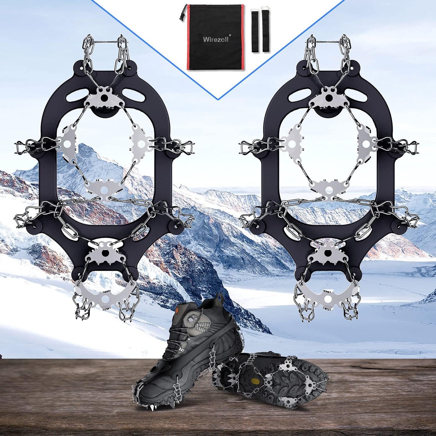 Ice Cleats, Crampons for Hiking Boots and Snow Shoes Climbing Spikes Grippers for Traction with Chains for Men Women