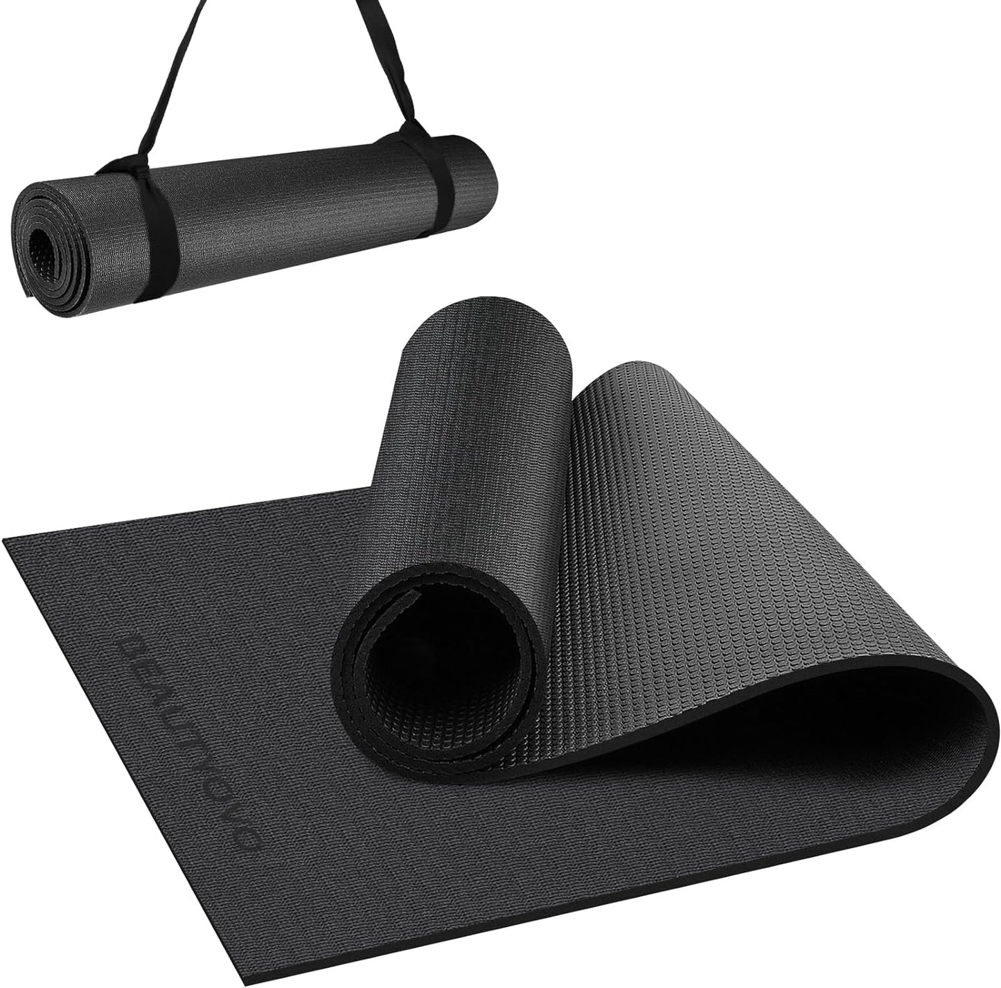 Yoga Mat with Strap, 1/3| 1/4 Inch Extra Thick Yoga Mat Double-Sided Non Slip, Professional TPE| PVC Yoga Mats for Women Men, Workout Mat for Yoga, Pilates and Floor Exercises