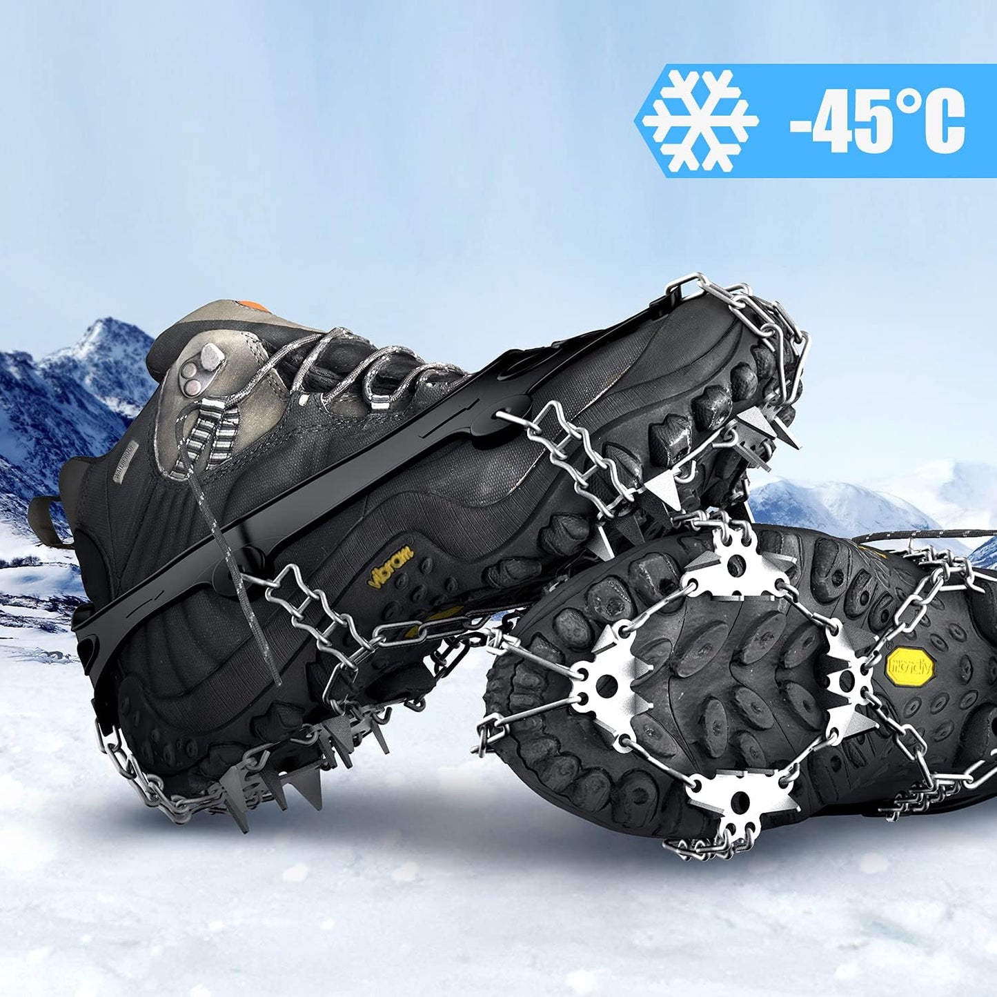 Ice Cleats, Crampons for Hiking Boots and Snow Shoes Climbing Spikes Grippers for Traction with Chains for Men Women