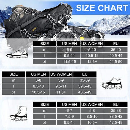 Ice Cleats, Crampons for Hiking Boots and Snow Shoes Climbing Spikes Grippers for Traction with Chains for Men Women