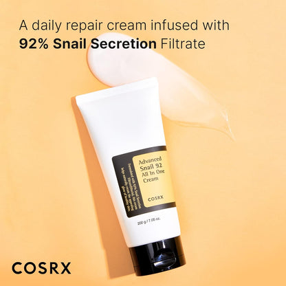 Snail Mucin 92% Moisturizer, Daily Repair Face Gel Cream Tube Type for Dry, Sensitive Skin, Not Tested on Animals, No Parabens, No Sulfates, No Phthalates, Korean Skin Care (7.05Fl Oz / 200G)