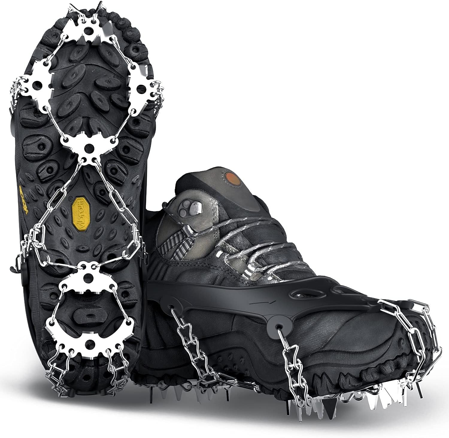 Ice Cleats, Crampons for Hiking Boots and Snow Shoes Climbing Spikes Grippers for Traction with Chains for Men Women