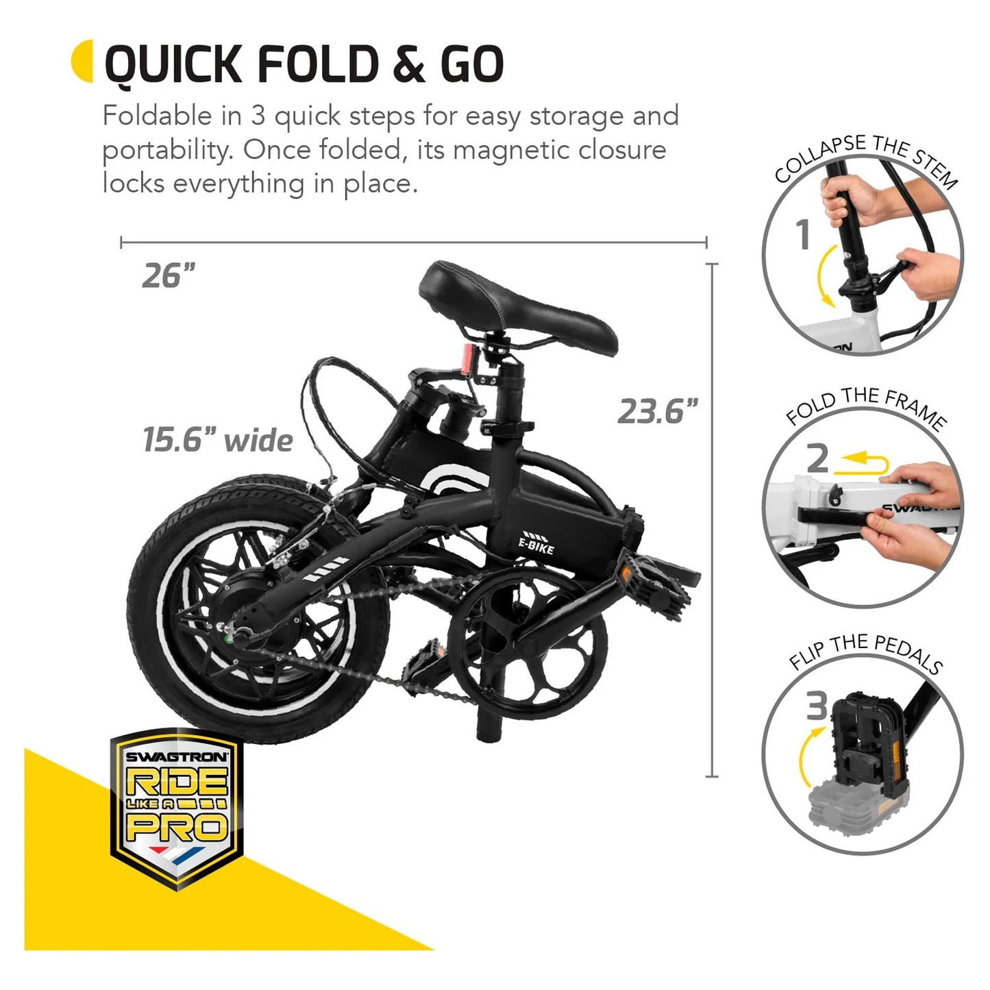 Swagcycle EB5 Pro plus Lightweight Aluminum Folding Electric Bike with Pedals